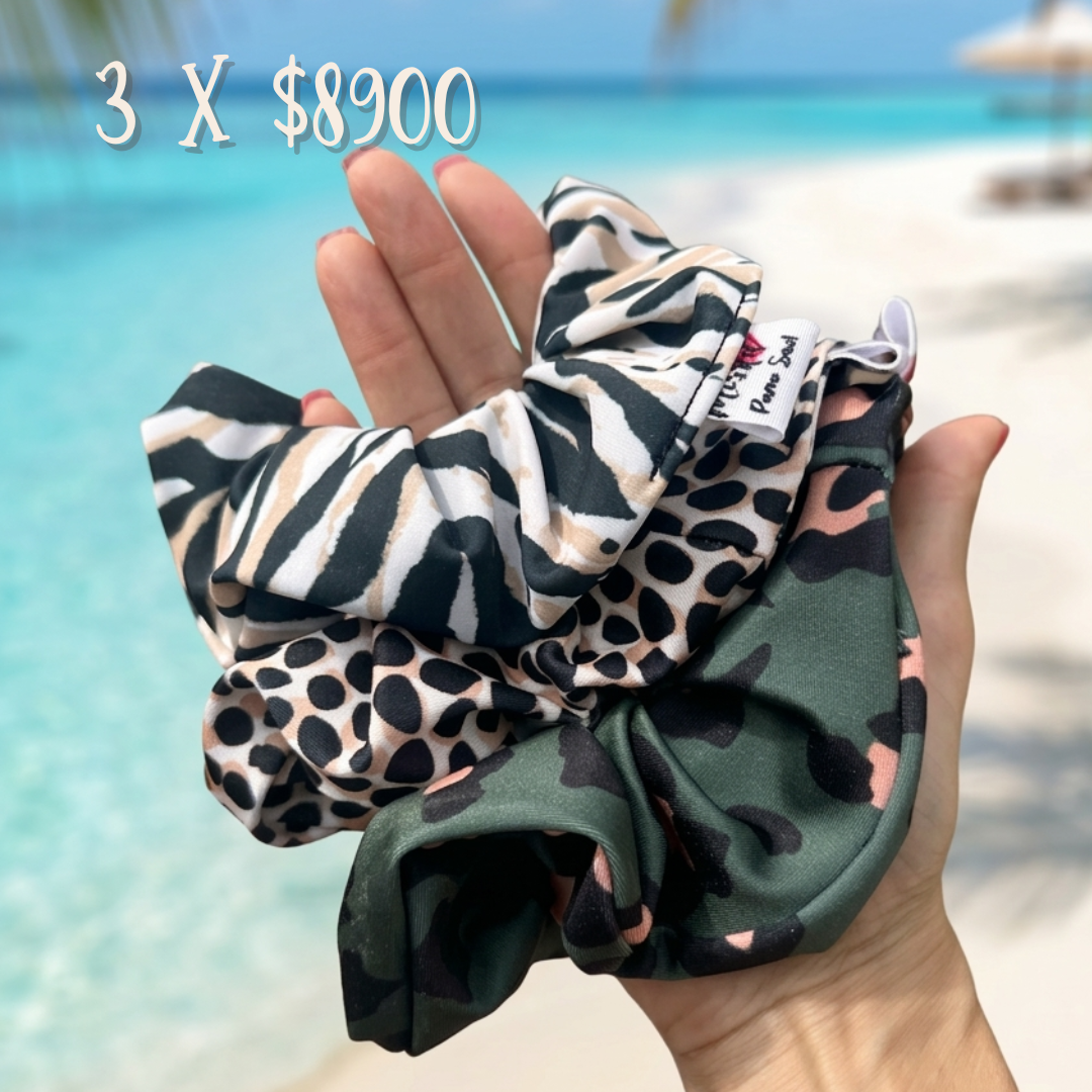 scrunchies X 3 africa-sahara-animal green