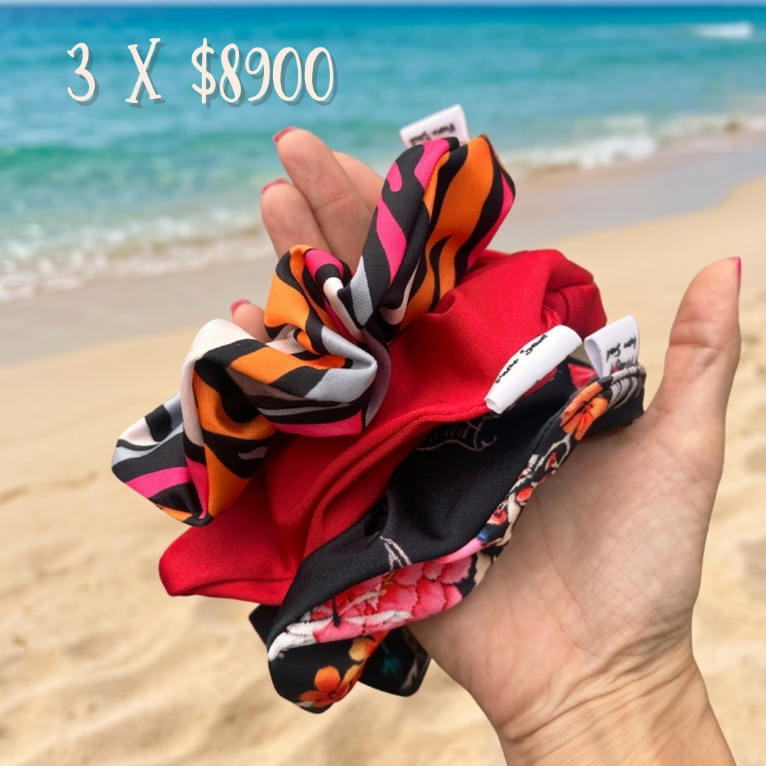 Scrunchies x 3 cebra pink-rojo -sakura black