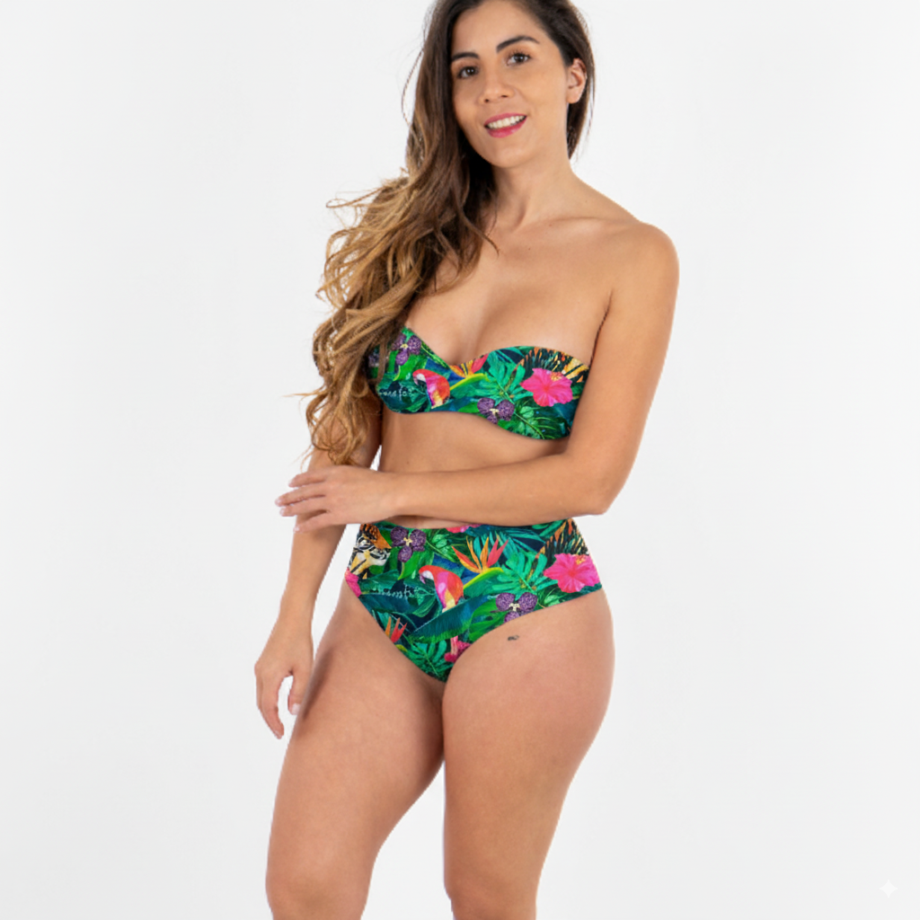 conjunto jungla strapless cruzado + pantaleta hotpans