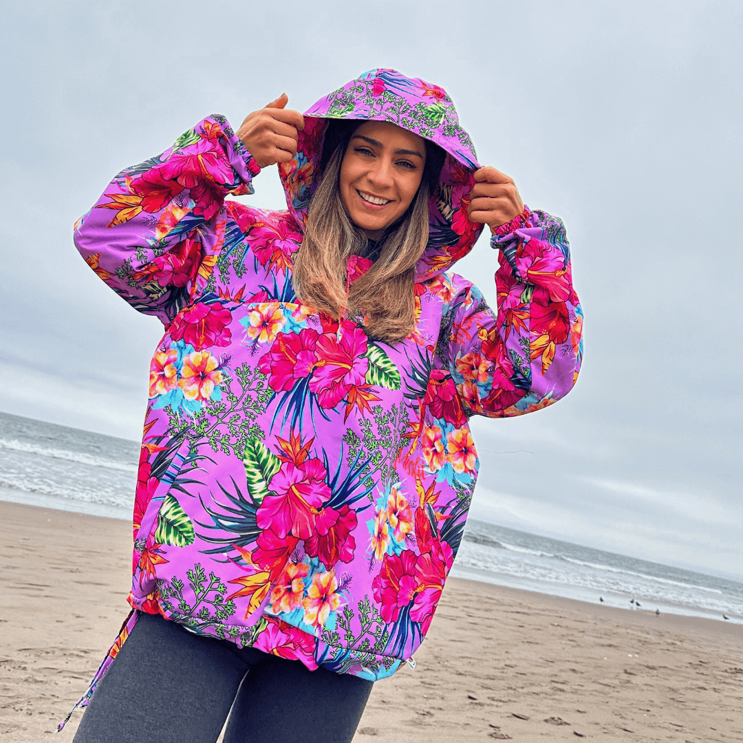 cortaviento estilo hoodie hibiscus Lila