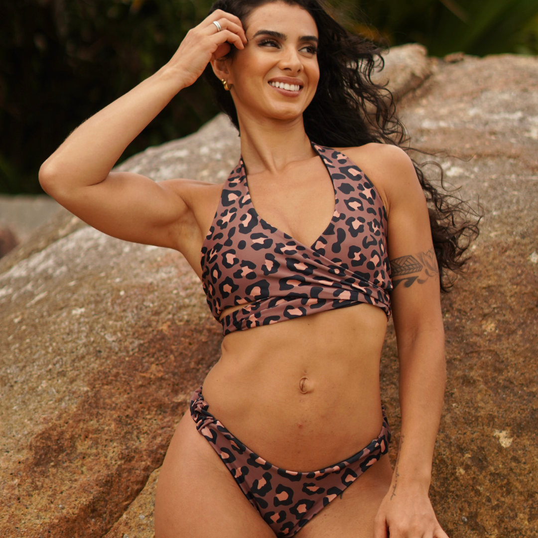 conjunto animal brown Top cruzado + tanga basic