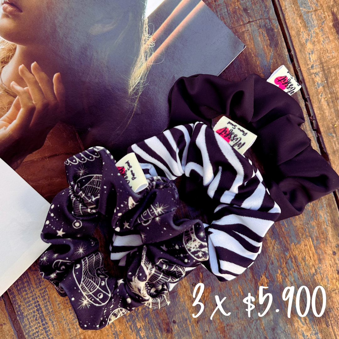 scrunchies X 3 negro-santorini-cebra