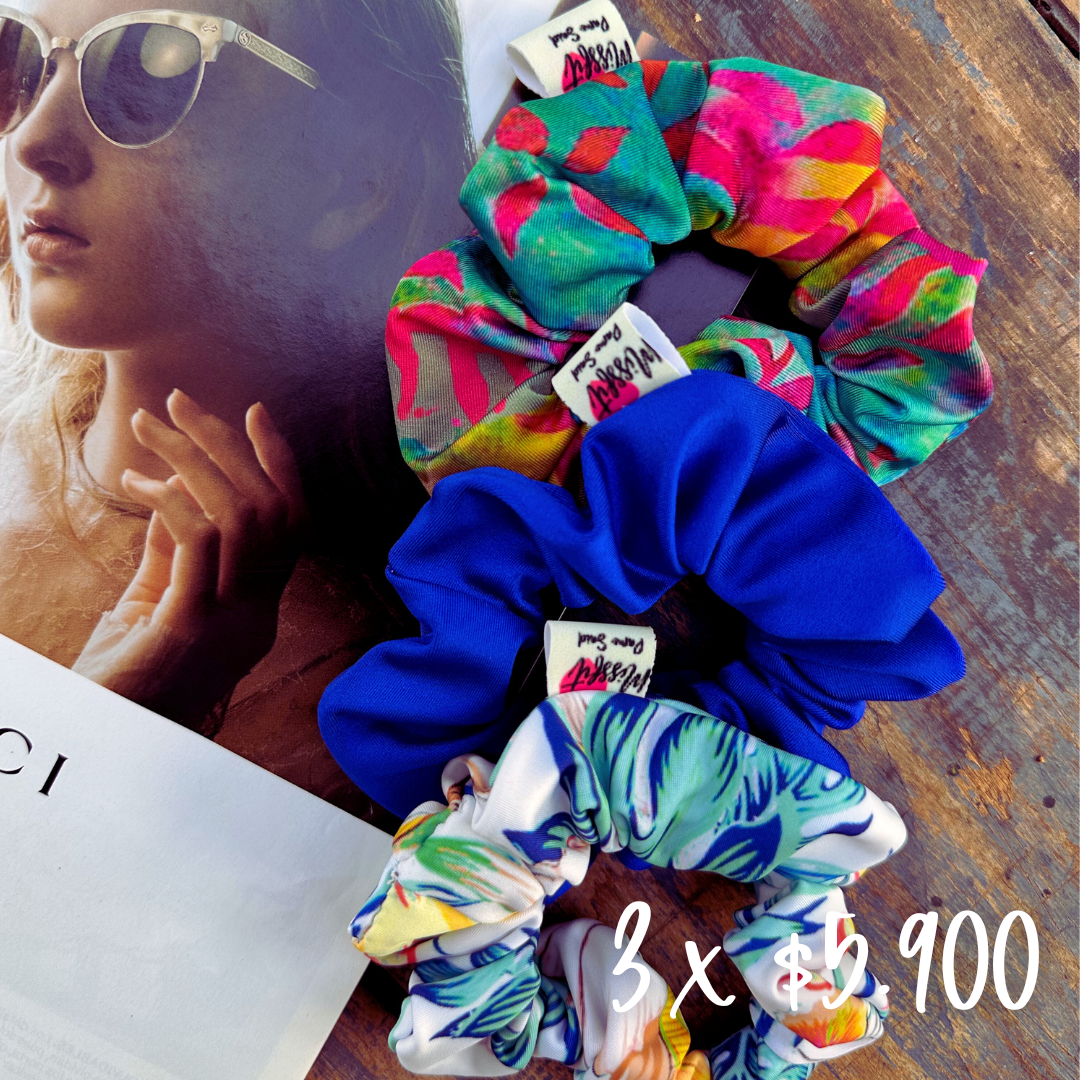 scrunchies x 3 bamboo flúor -azul rey - Mayorga