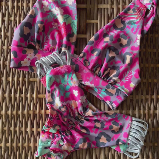Conjunto animal floral Top queen + culotte upless pabilo