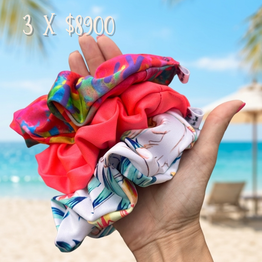 scrunchies x 3  bamboo flúor -damasco  - Mayorka