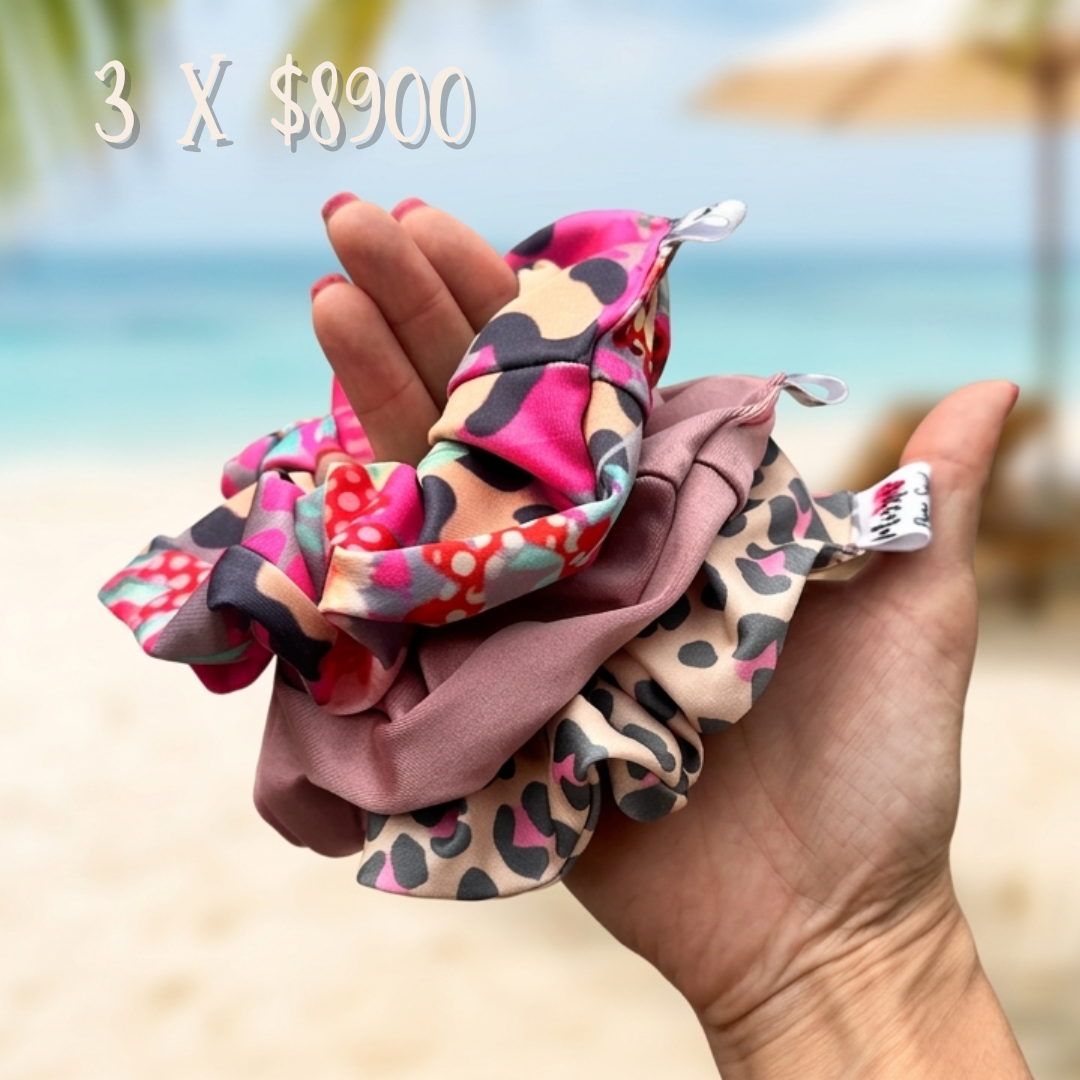scrunchies x 3  animal pink- animal floral -rosa
