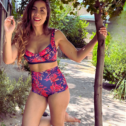 Conjunto emma peto pin up + calzon tiro alto drapeado