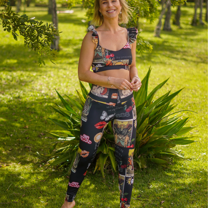 conjunto  deportivo milagro negro top vueltos + calza