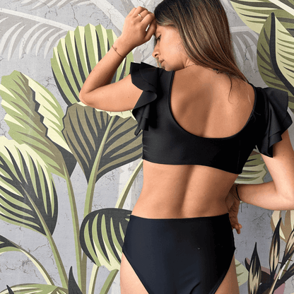 conjunto  negro   top dalila  + pantaleta cruzada