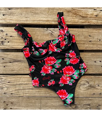 Traje de  baño romane flores negros