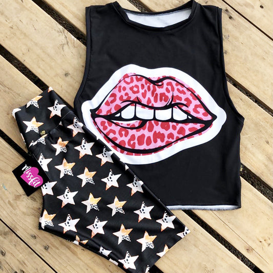 CONJUNTO - Sudadera beso pink + biker star